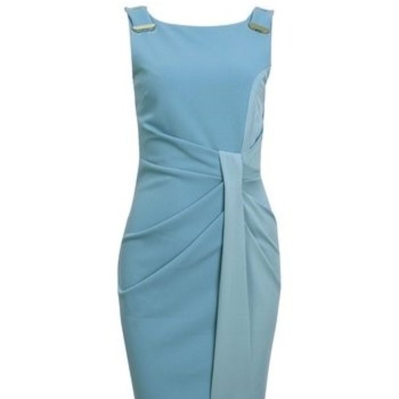 London Dress Company Size 6 Pale Blue Sleeveless Front Pleated Dress - Picture 1 of 11